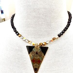 Beaded Necklace with Triangular Pendant